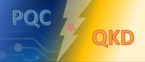 PQC in blue separated by lightning from QKD in yellow